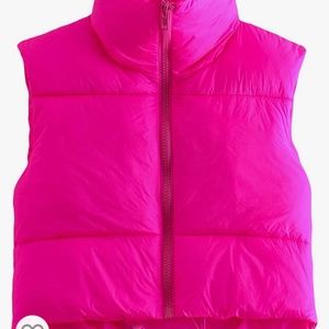 cropped hot pink puffer vest